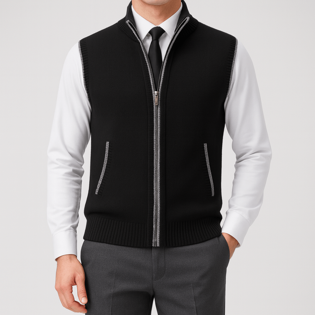 Luminovi | Sleeveless Zipper Knit Vest-Vest