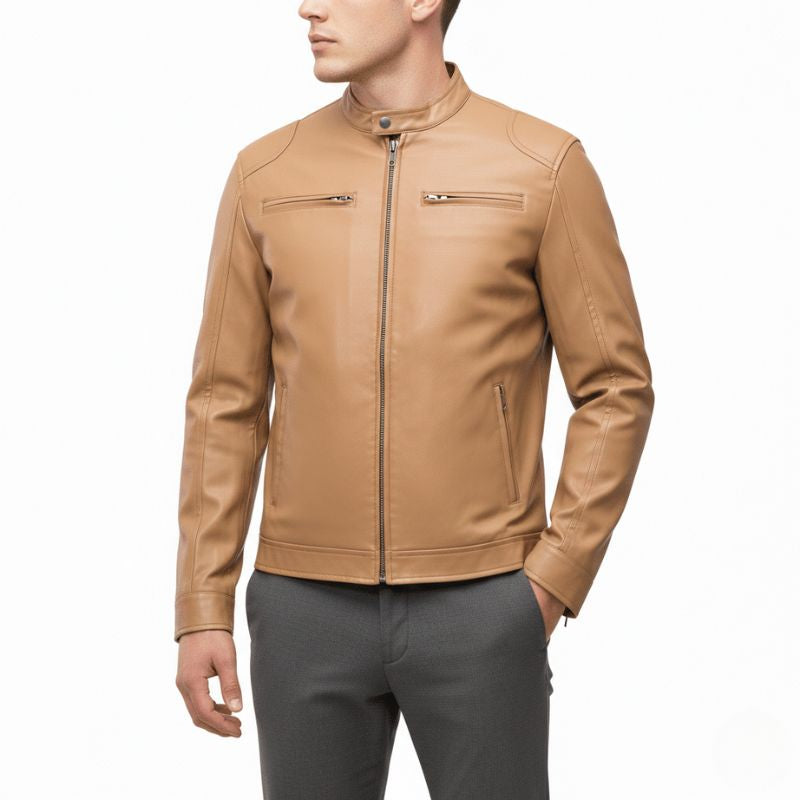 Luminovi | Slim Fit Bomber Leather Jacket