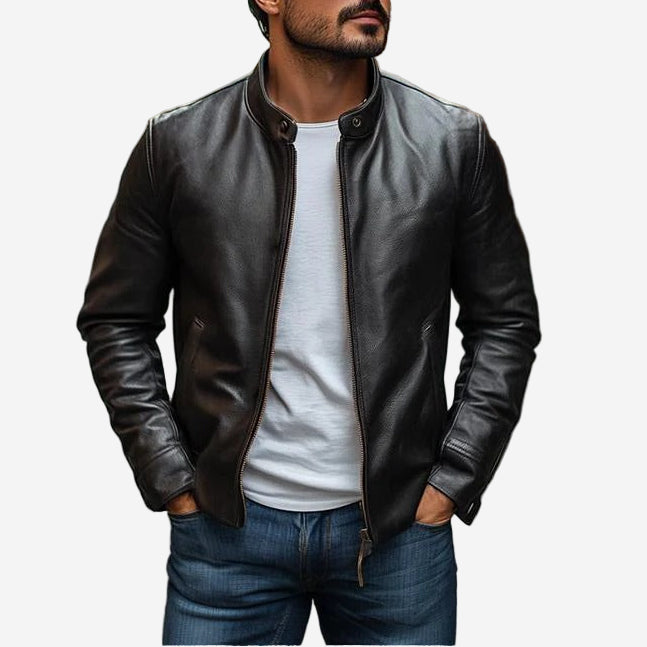 Luminovi | Slim Fit Leather Jacket-Jacket