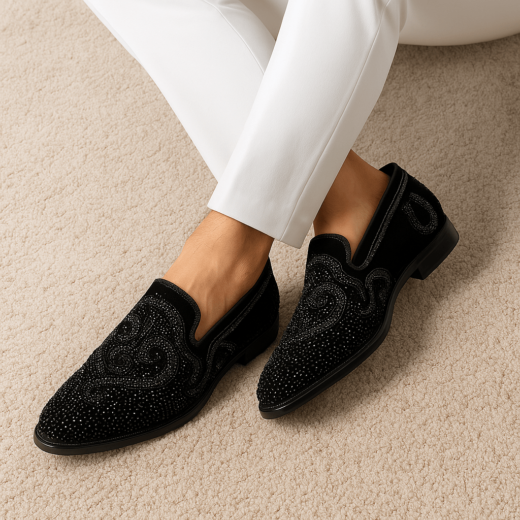 Luminovi | Spiked Heel Leather Loafers