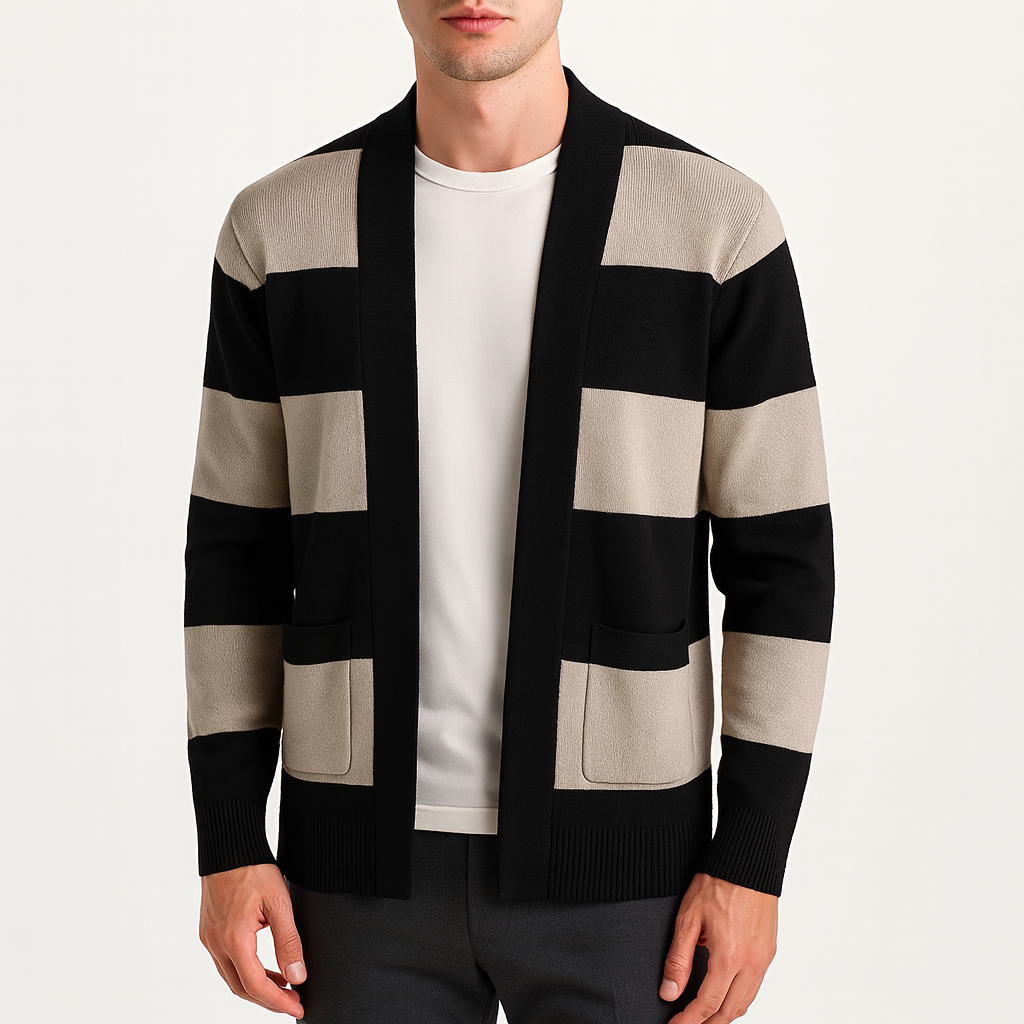 Luminovi | Striped Knit Cardigan-Cardigans