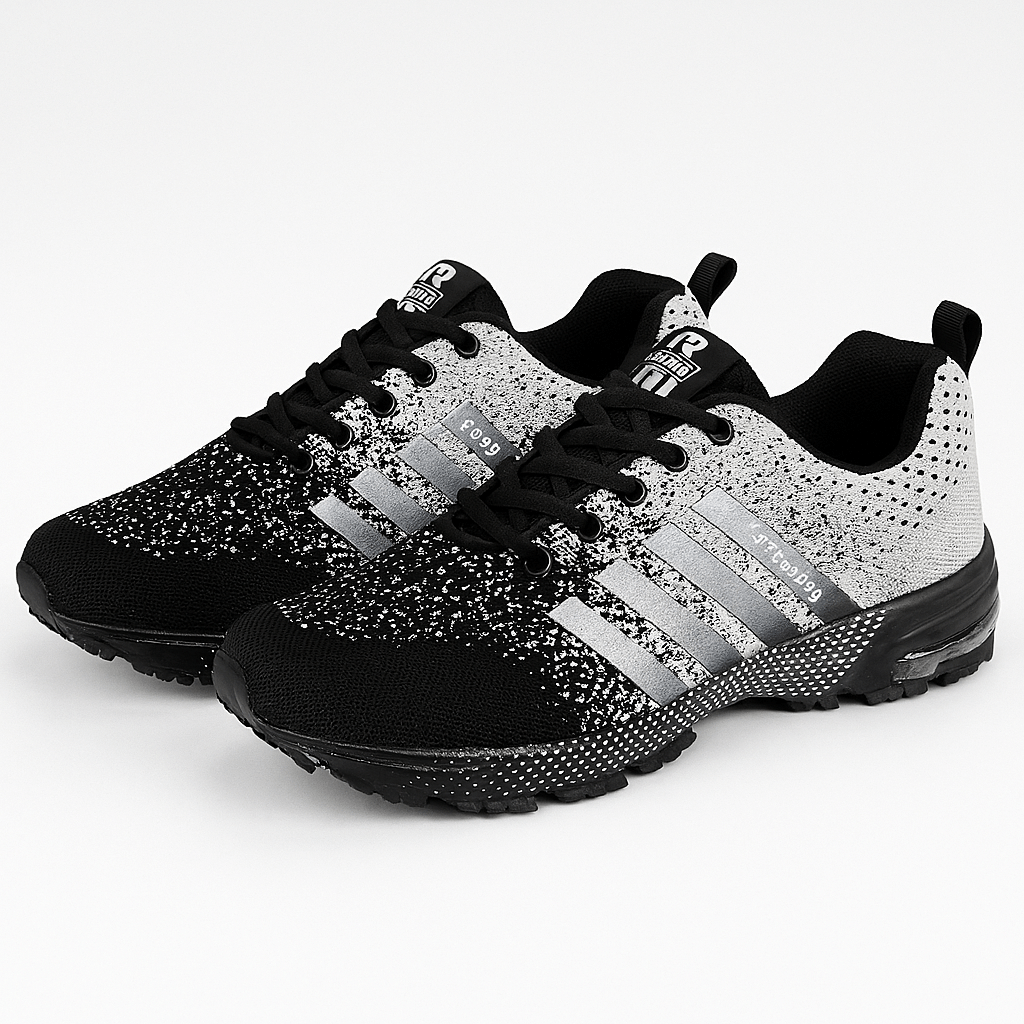 Luminovi | Striped Mesh Lace-Up Sneakers