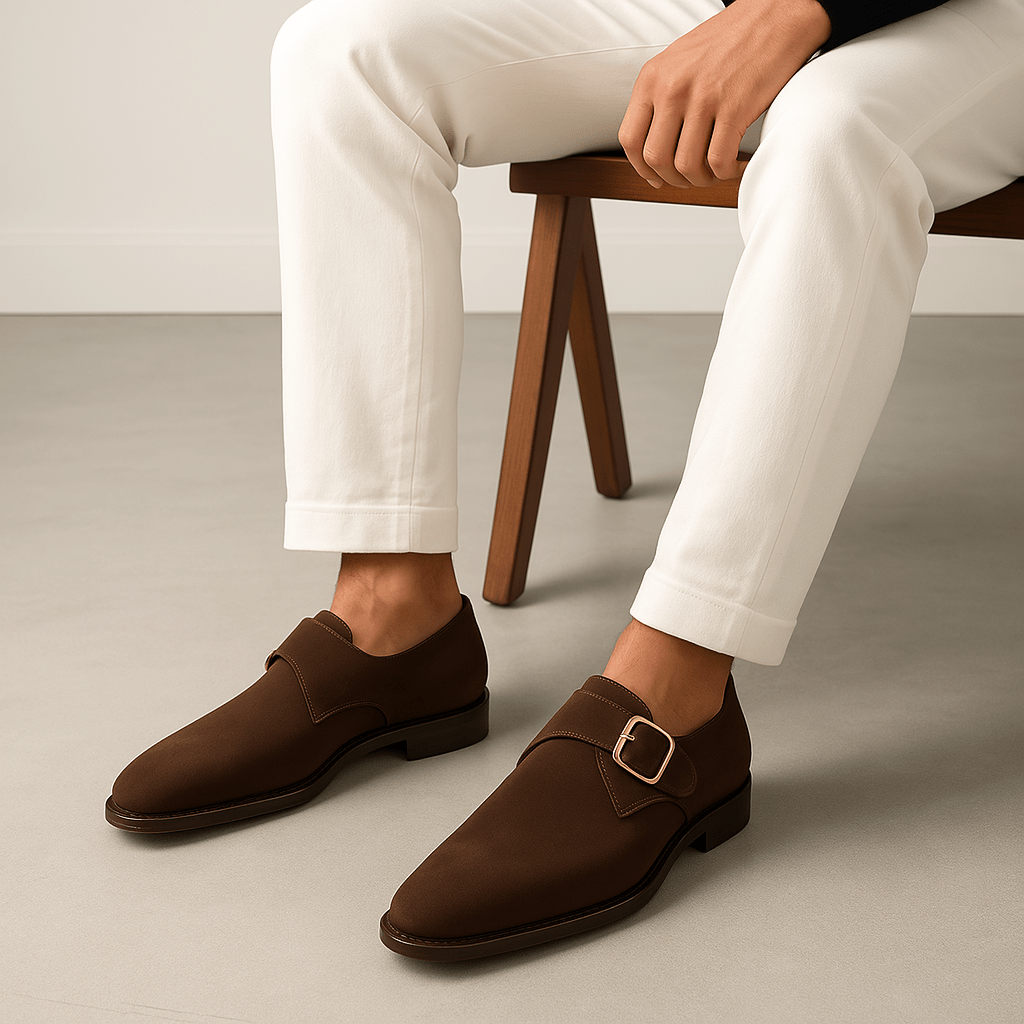 Luminovi | Suede Monk Strap Shoes