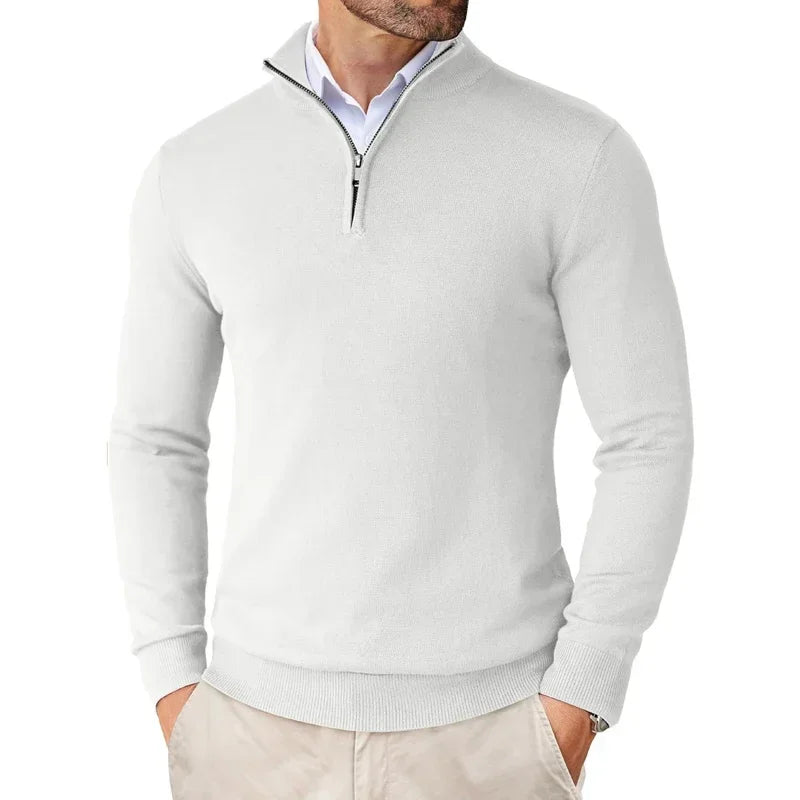 Luminovi | Sweater with Zippered Collar-Sweater