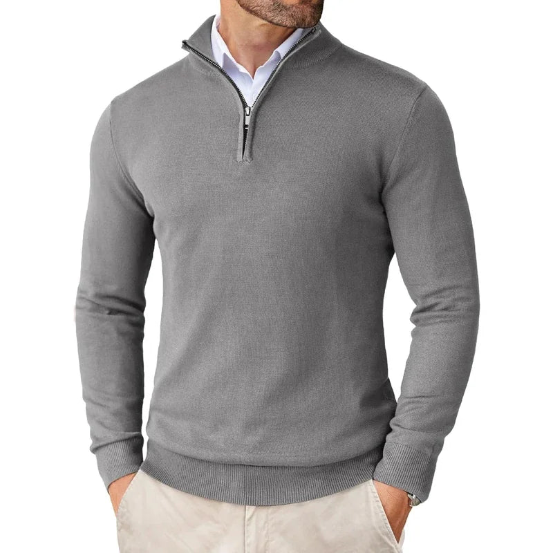 Luminovi | Sweater with Zippered Collar-Sweater