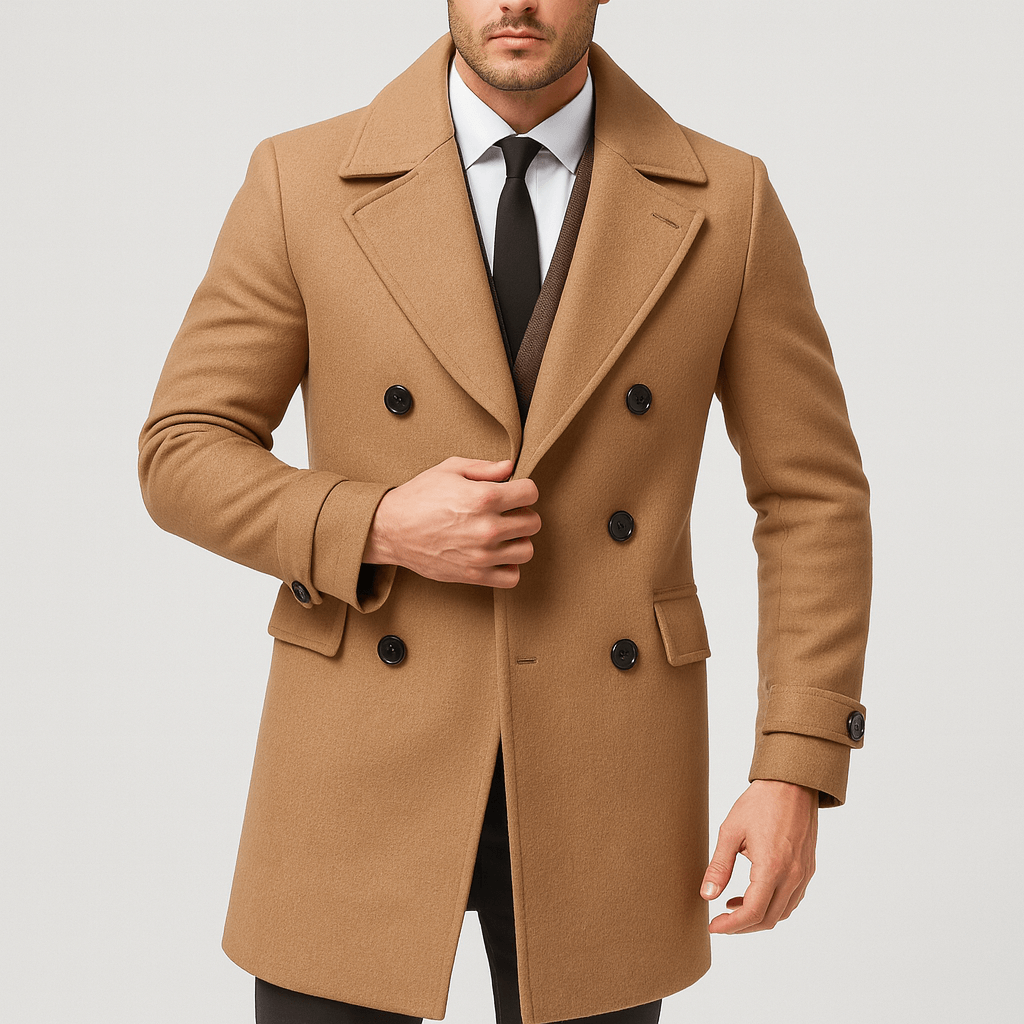Luminovi | Wool Blend Double-Breasted Overcoat-Overcoats