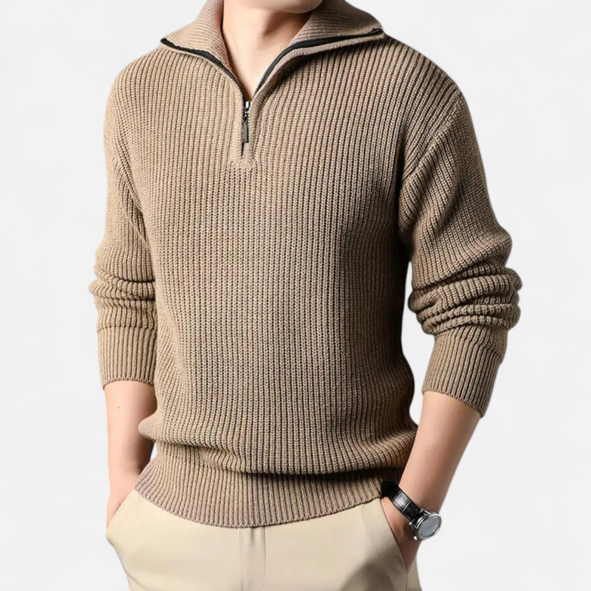 Luminovi | Wool-Blend Half Zip Sweater-Sweater