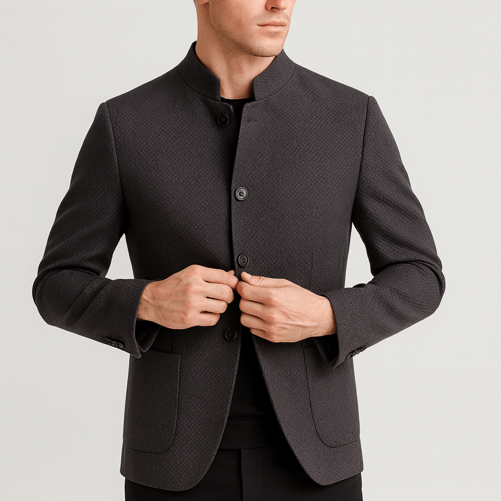 Luminovi | Wool Blend Mandarin Collar Jacket-Jacket