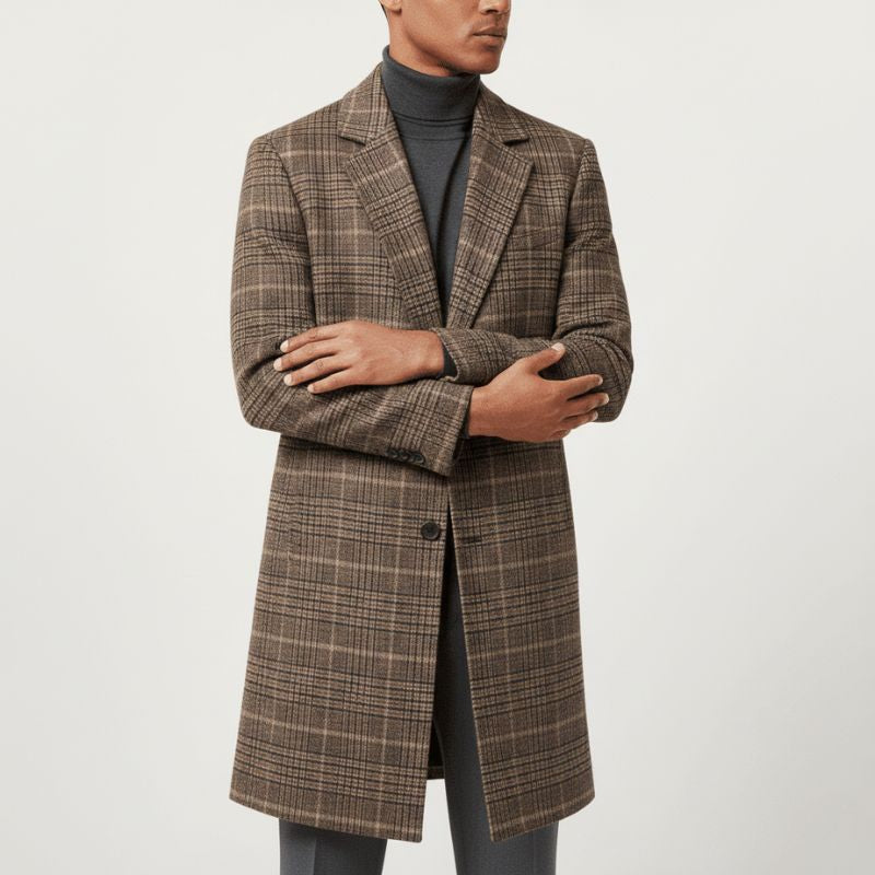 Luminovi | Brown Plaid Wool Overcoat