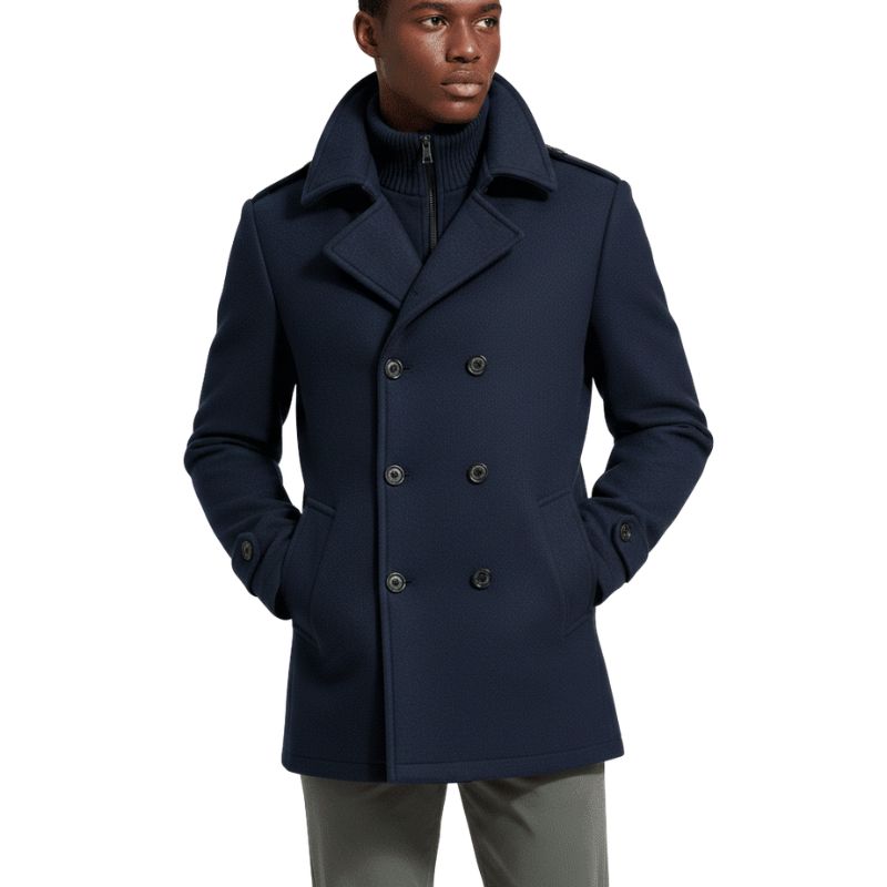 Luminovi | Navy Wool Blend Overcoat