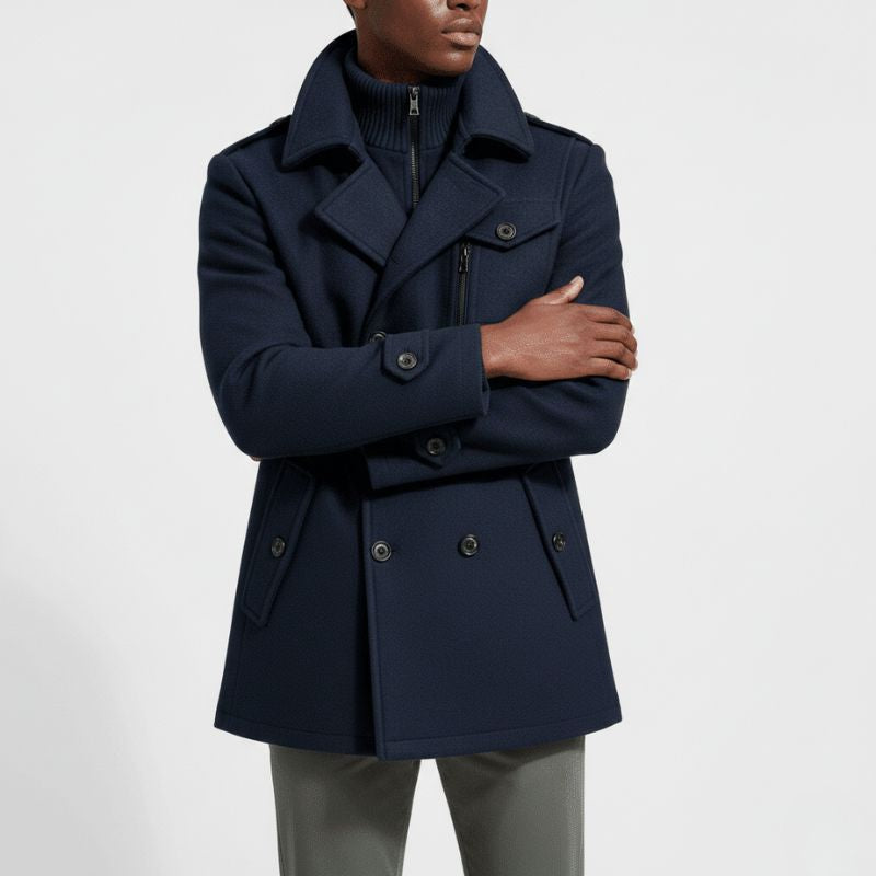 Luminovi | Navy Wool Blend Overcoat