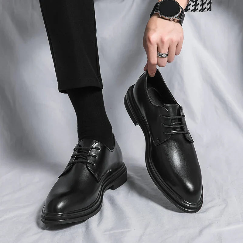 Men's Derby Dress Shoes with High-Gloss Patent Finish and Cushioned Insole, All-Season