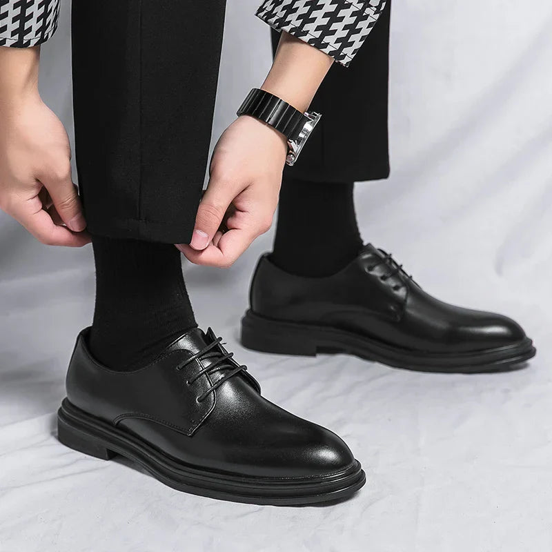 Men's Derby Dress Shoes with High-Gloss Patent Finish and Cushioned Insole, All-Season