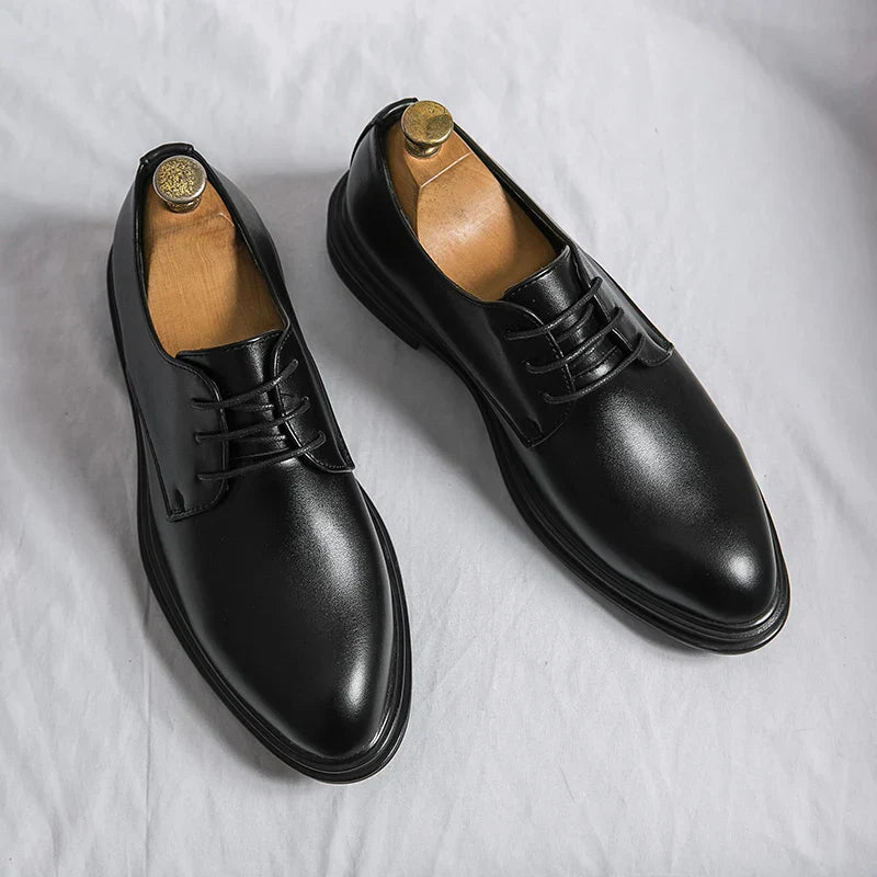 Men's Derby Dress Shoes with High-Gloss Patent Finish and Cushioned Insole, All-Season