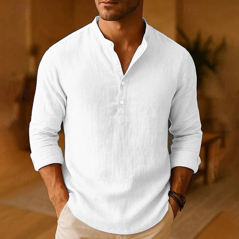 Men's Oversized Shirt Long Sleeve with Dropped Shoulders and Lightweight Cotton Blend