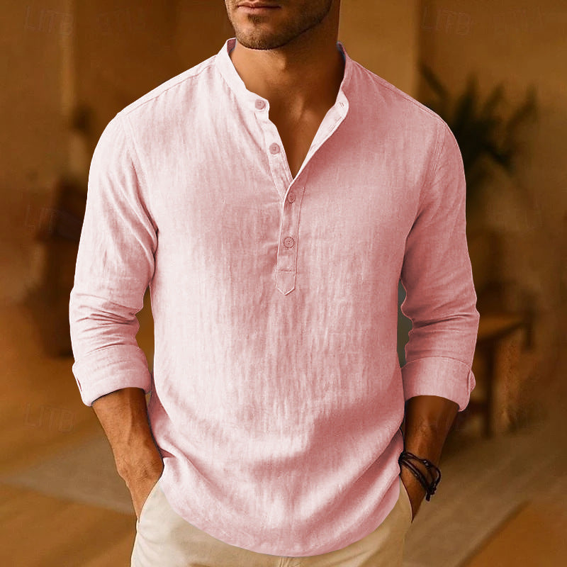 Men's Oversized Shirt Long Sleeve with Dropped Shoulders and Lightweight Cotton Blend