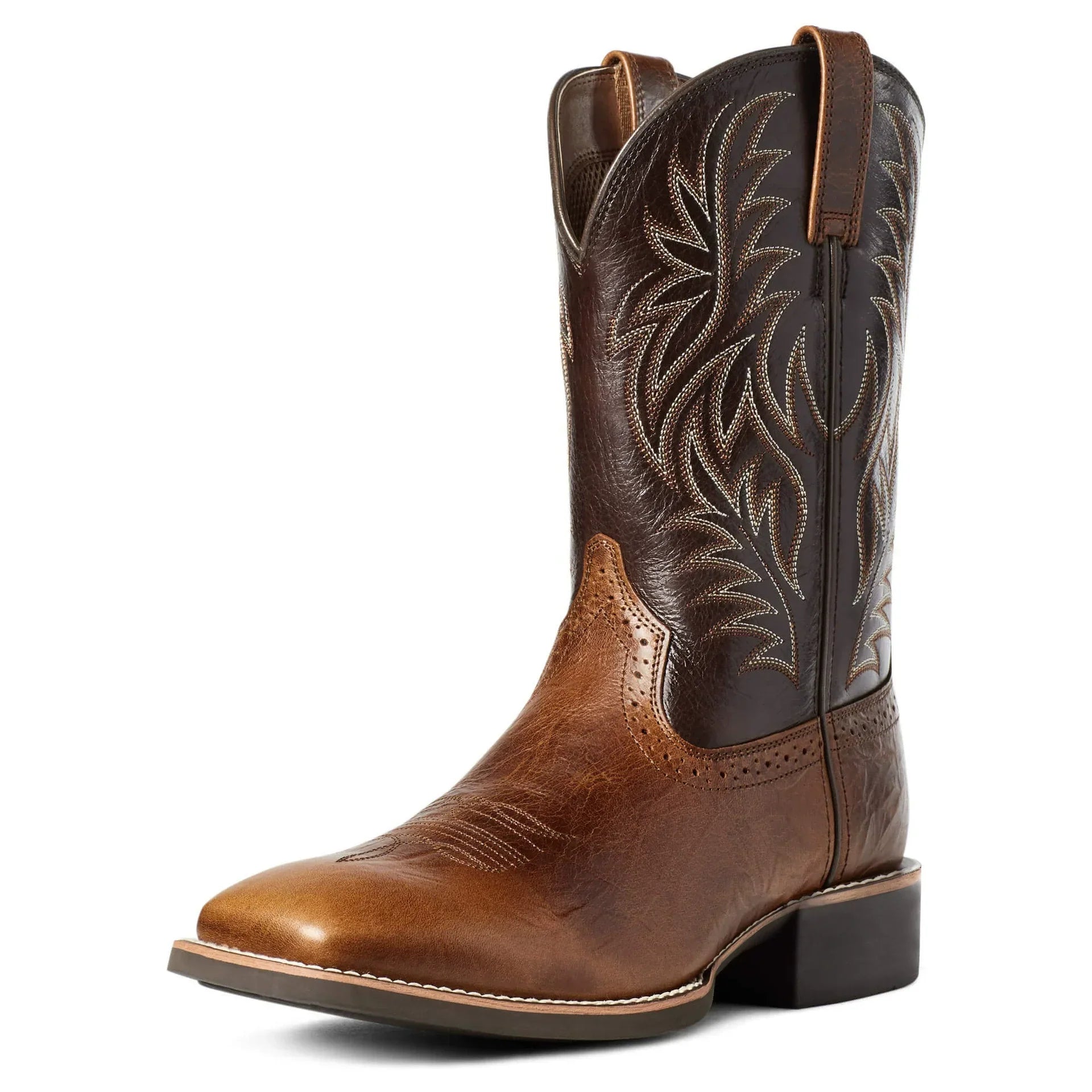 Cowboy Boots for Men with Flame Stitch and Tall Pull on Shaft, Traction Outsole