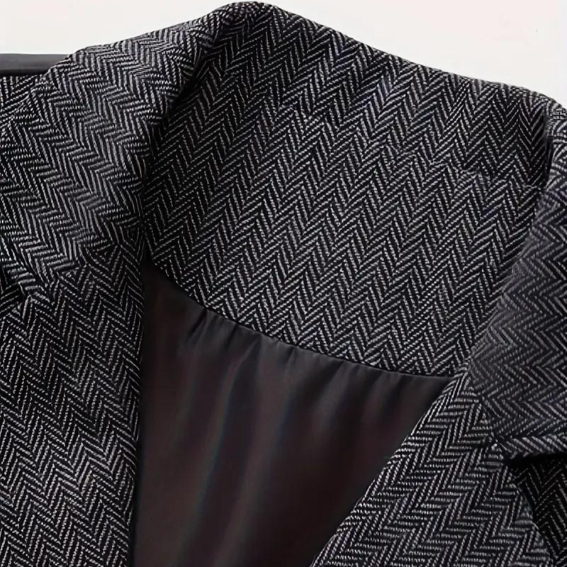 Herringbone Waistcoat for Men with Lapel and Decorative Chain, All-Season Fit