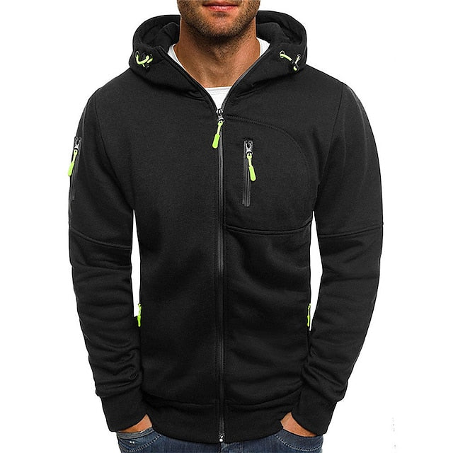 Men's Zip-Up Hoodie with Relaxed Fit and Front Pockets, Midweight Cotton Blend