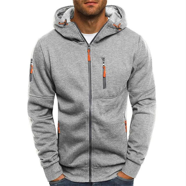Men's Zip-Up Hoodie with Relaxed Fit and Front Pockets, Midweight Cotton Blend