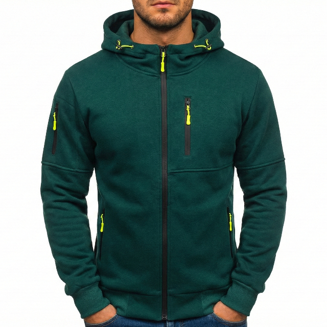 Men's Zip-Up Hoodie with Relaxed Fit and Front Pockets, Midweight Cotton Blend