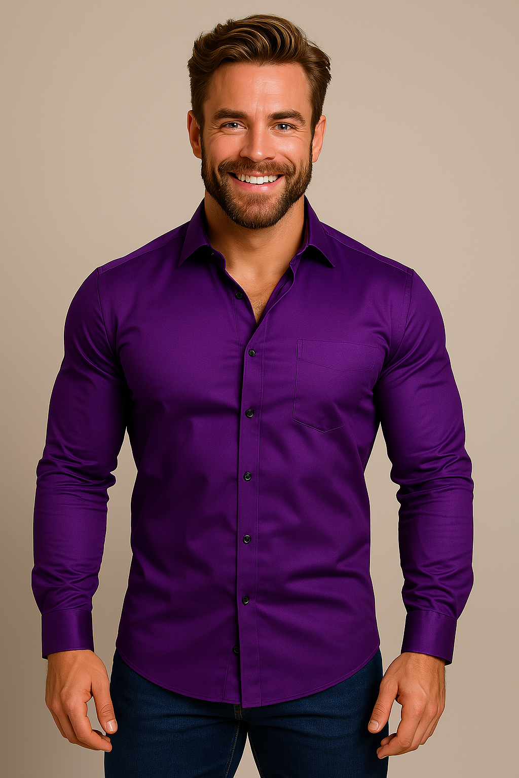 Men's Long-Sleeve Button-Up Shirt with Tailored Fit and Wrinkle-Resistant Finish