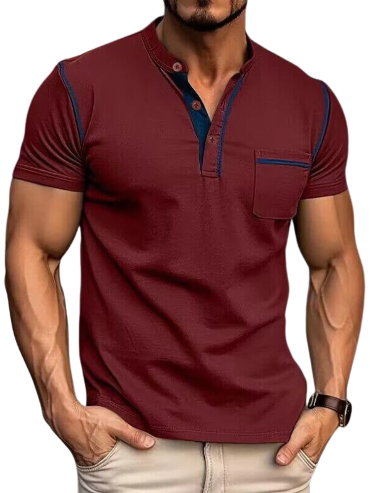 Henley Polo Shirt for Men with Button Placket and Chest Pocket, Breathable Soft Knit