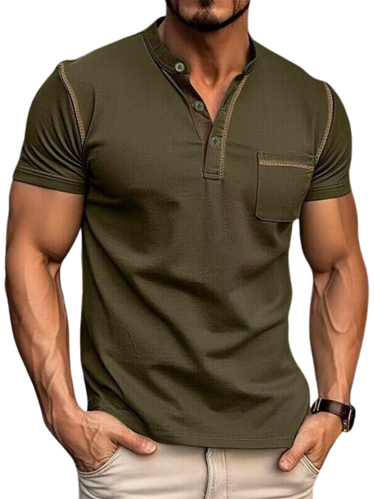 Henley Polo Shirt for Men with Button Placket and Chest Pocket, Breathable Soft Knit