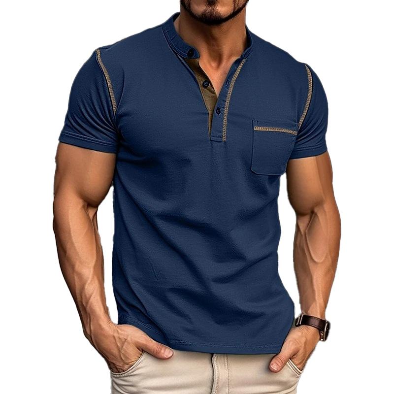 Henley Polo Shirt for Men with Button Placket and Chest Pocket, Breathable Soft Knit