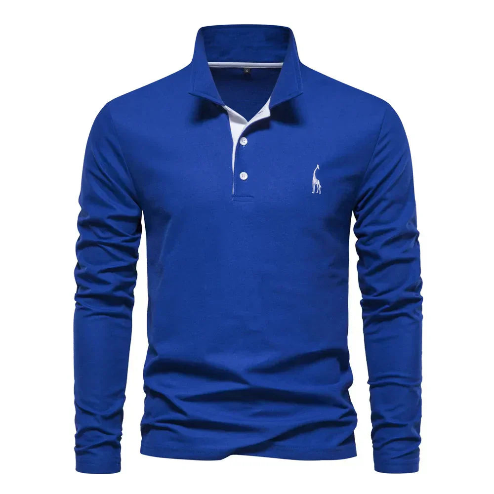 Men's Long Sleeve Polo Shirt with Slim Fit and Button Placket, Machine Washable