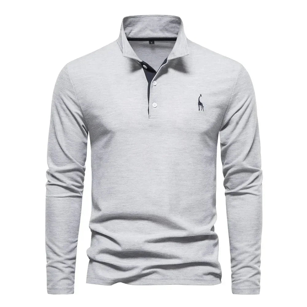 Men's Long Sleeve Polo Shirt with Slim Fit and Button Placket, Machine Washable