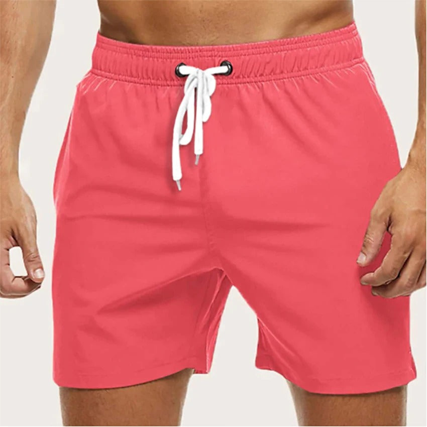 Mens Quick-Dry Swim Shorts with Elastic Waist and Drawstring Closure