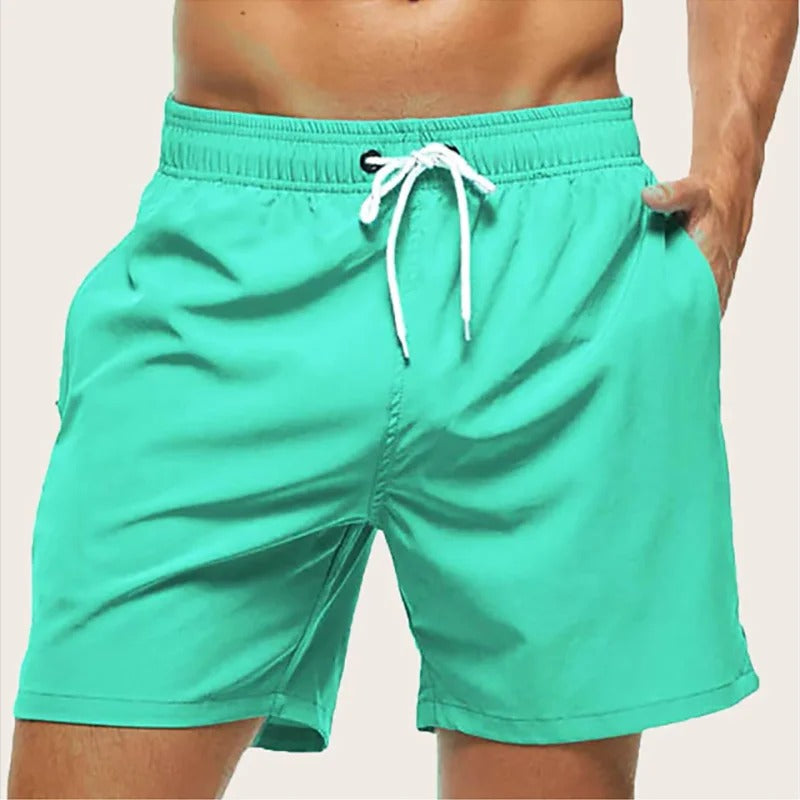 Mens Quick-Dry Swim Shorts with Elastic Waist and Drawstring Closure