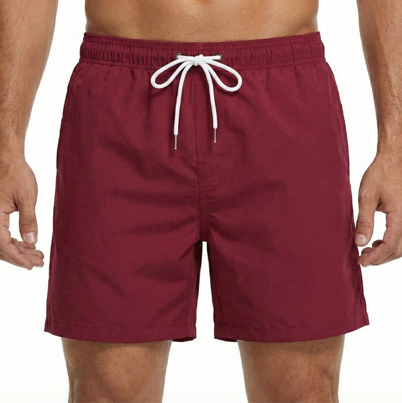 Mens Quick-Dry Swim Shorts with Elastic Waist and Drawstring Closure