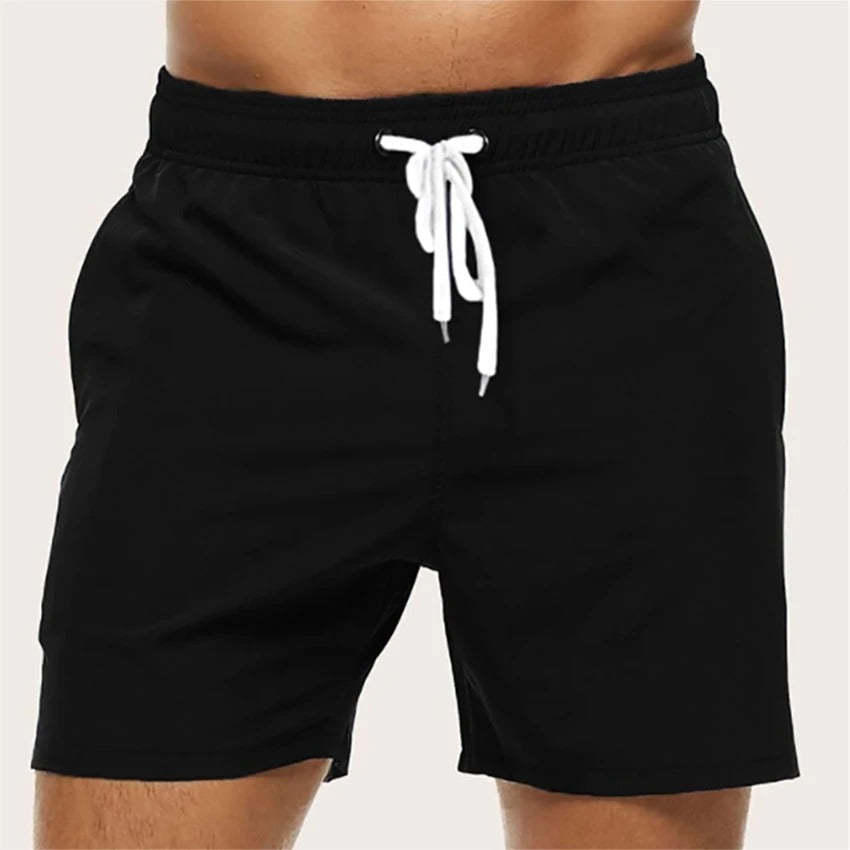 Mens Quick-Dry Swim Shorts with Elastic Waist and Drawstring Closure