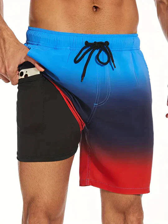 Men's Swim Shorts with Adjustable Drawstring Waist and Tropical Print, Quick-Dry Mid-Thigh