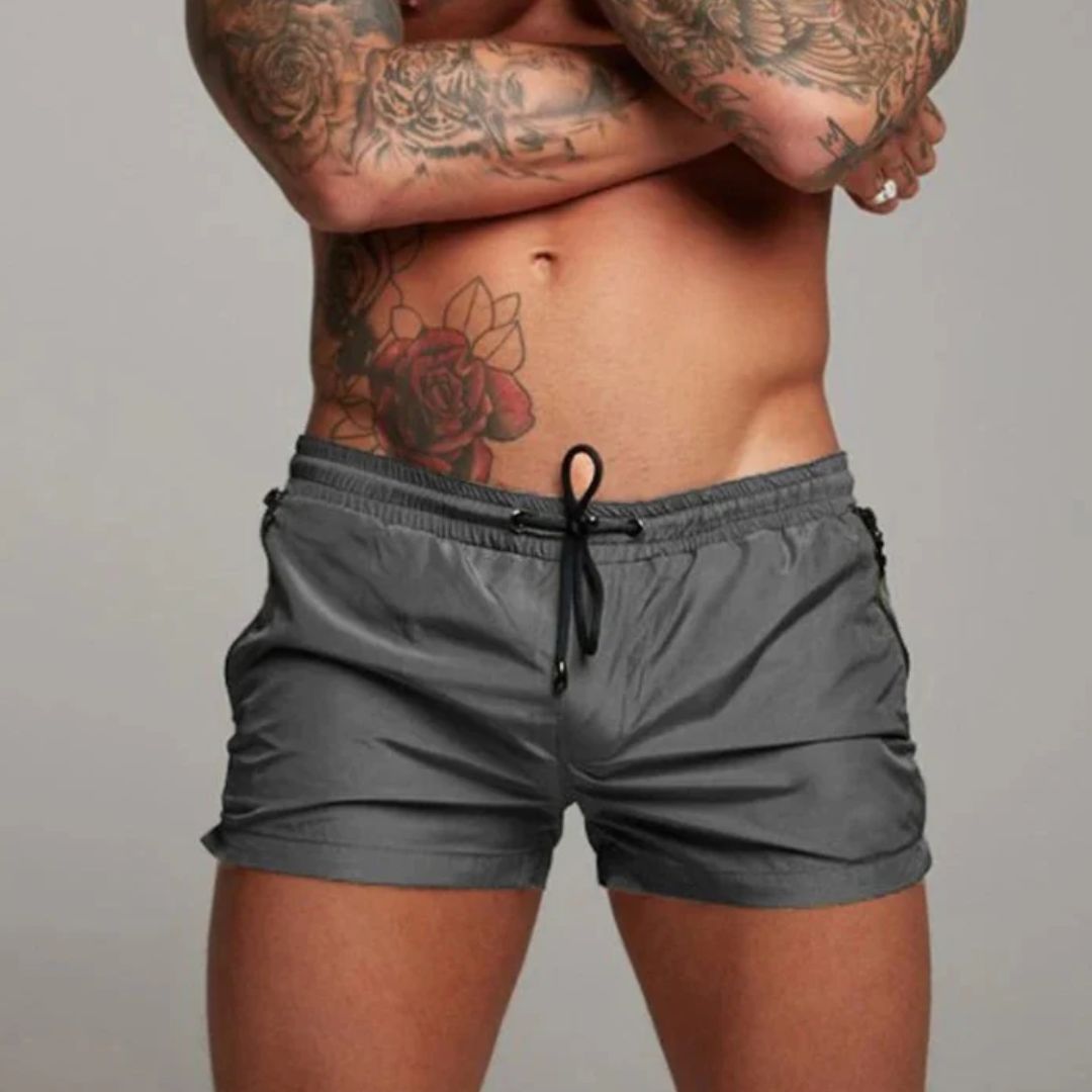 Men's Swim Shorts with Zip Pockets and Adjustable Drawstring Waist, Quick-Dry Mid-Thigh