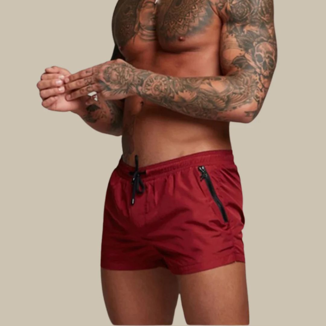 Men's Swim Shorts with Zip Pockets and Adjustable Drawstring Waist, Quick-Dry Mid-Thigh