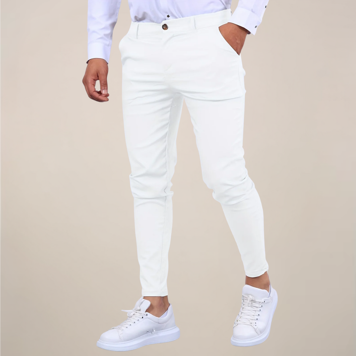 Men's Slim-Fit Chino Trousers with Narrow Ankle and Wrinkle-Resistant Fabric