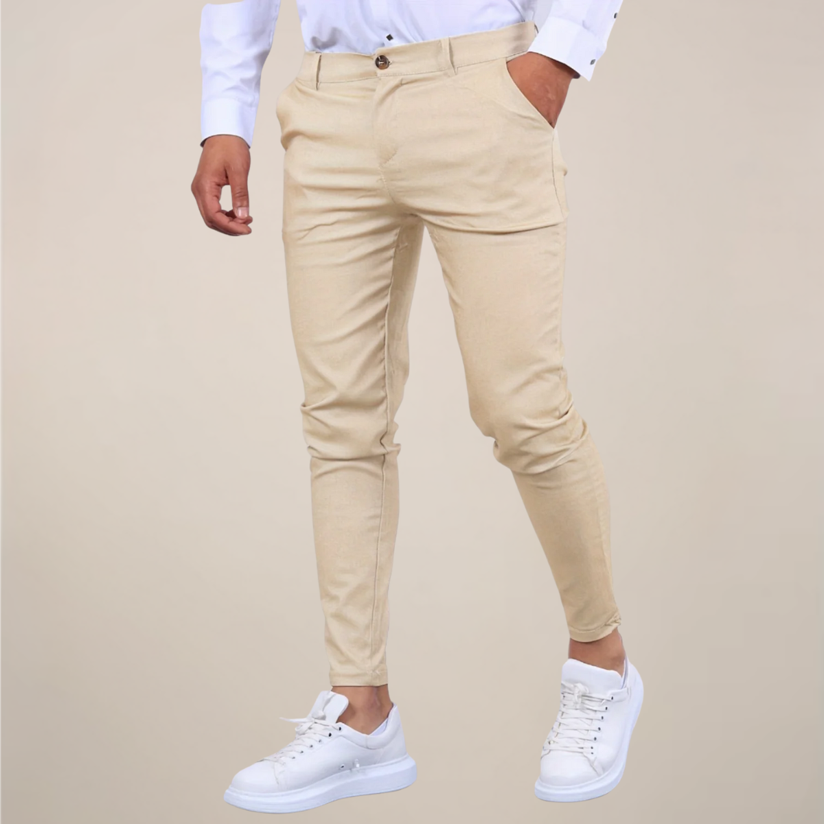Men's Slim-Fit Chino Trousers with Narrow Ankle and Wrinkle-Resistant Fabric