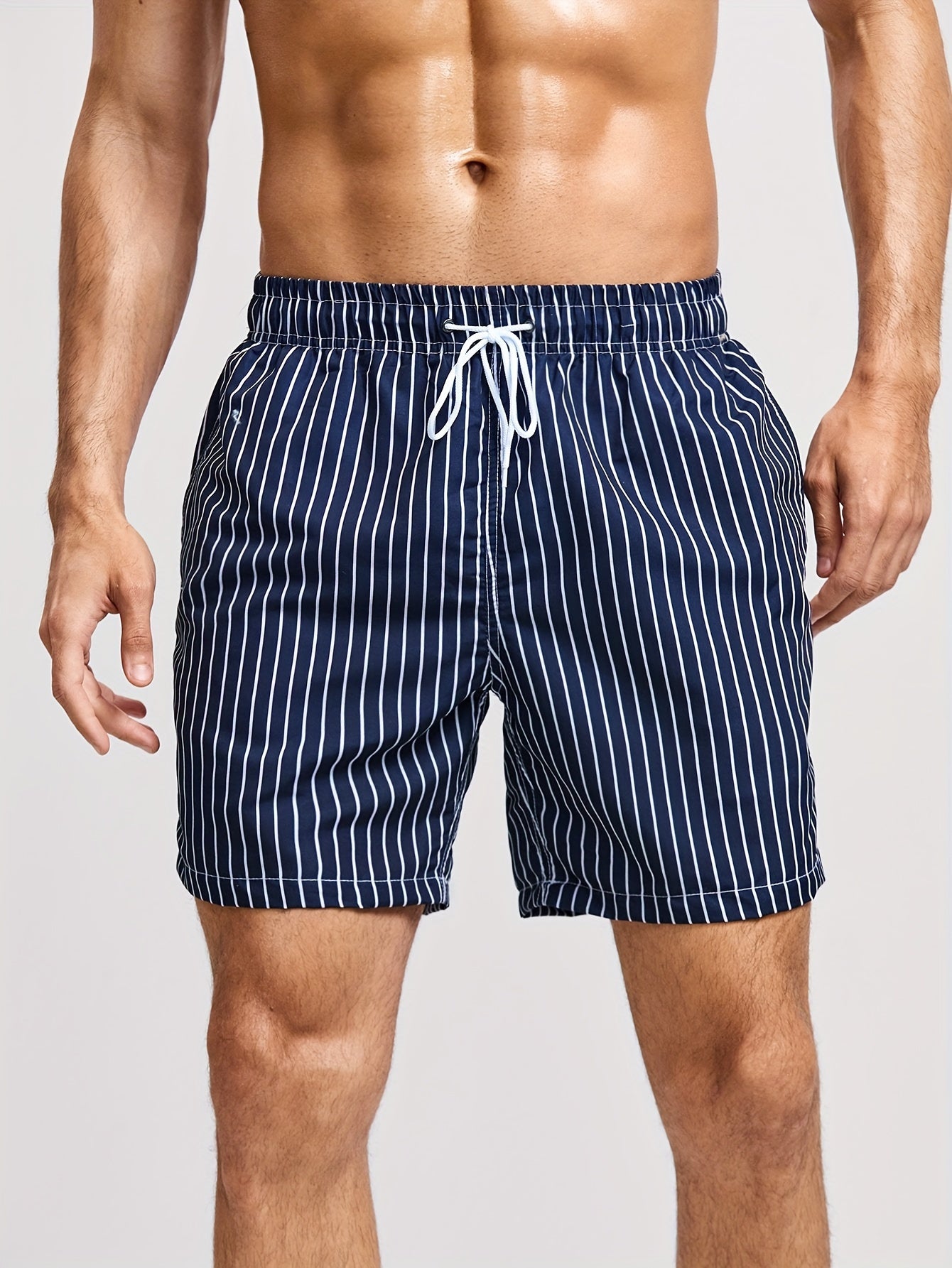 Striped Swim Shorts for Men with Drawstring Waist and Regular Fit, Pool-to-Street
