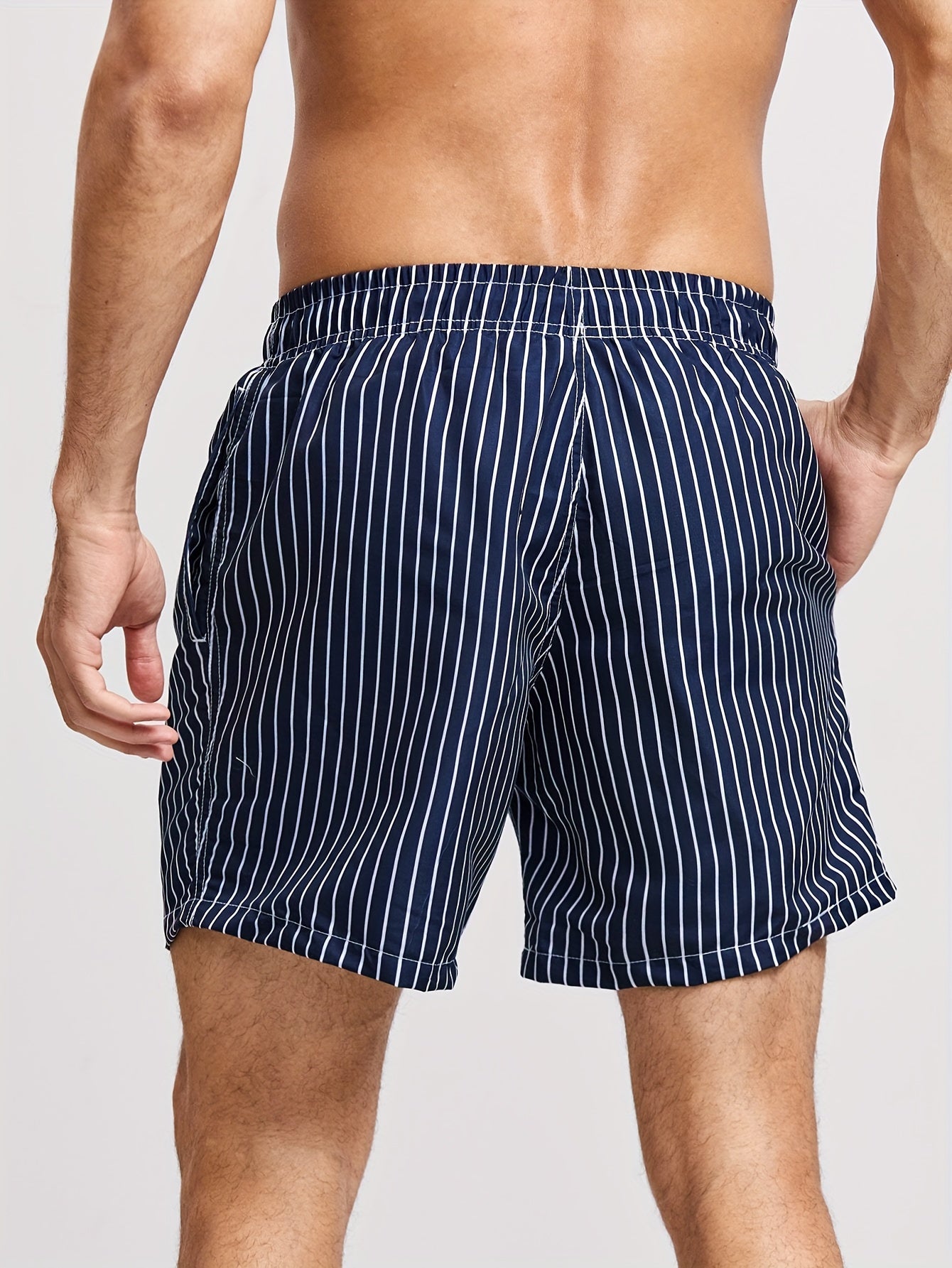 Striped Swim Shorts for Men with Drawstring Waist and Regular Fit, Pool-to-Street
