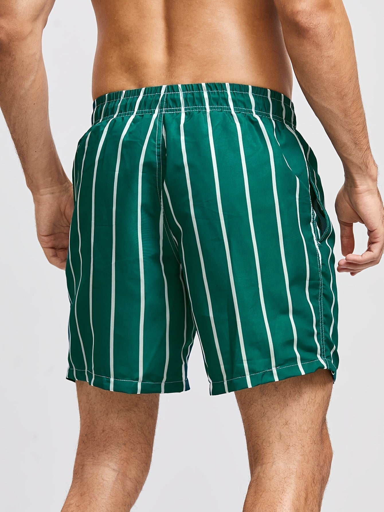 Striped Swim Shorts for Men with Drawstring Waist and Regular Fit, Pool-to-Street
