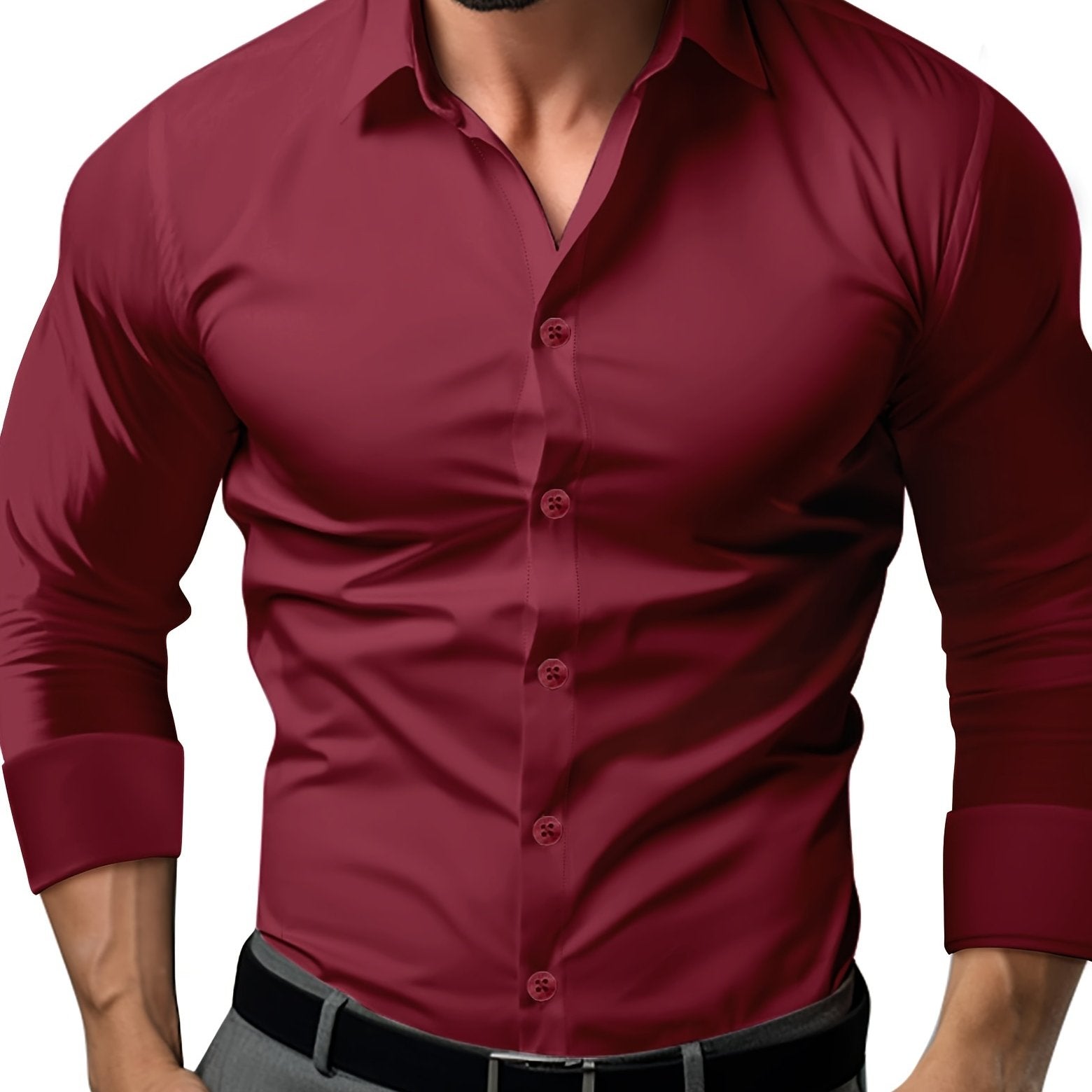 Men's Tapered Button-Up Shirt with Long Sleeves for Professional Wear