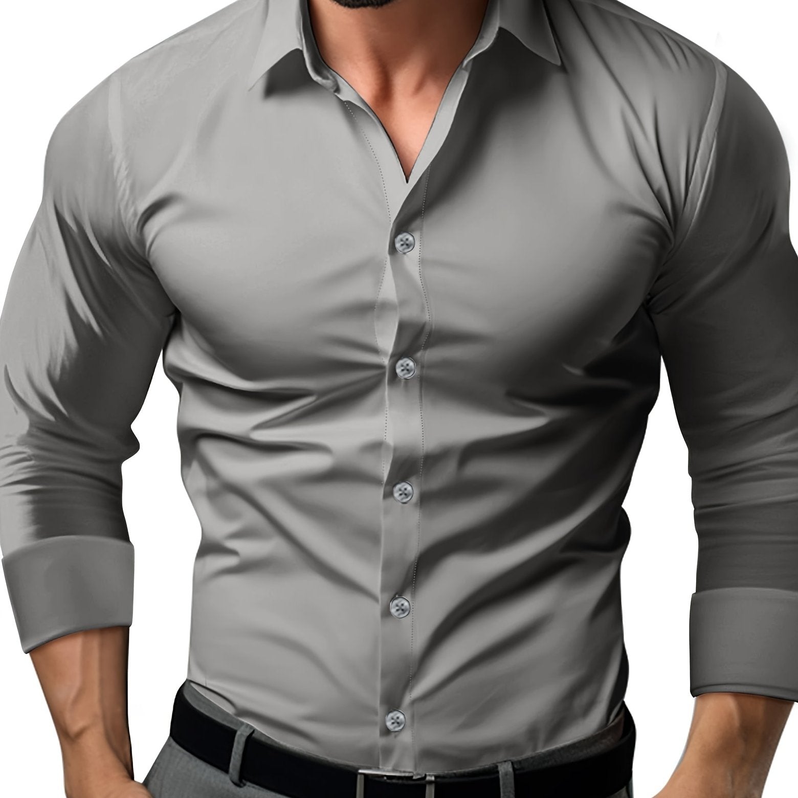 Men's Tapered Button-Up Shirt with Long Sleeves for Professional Wear