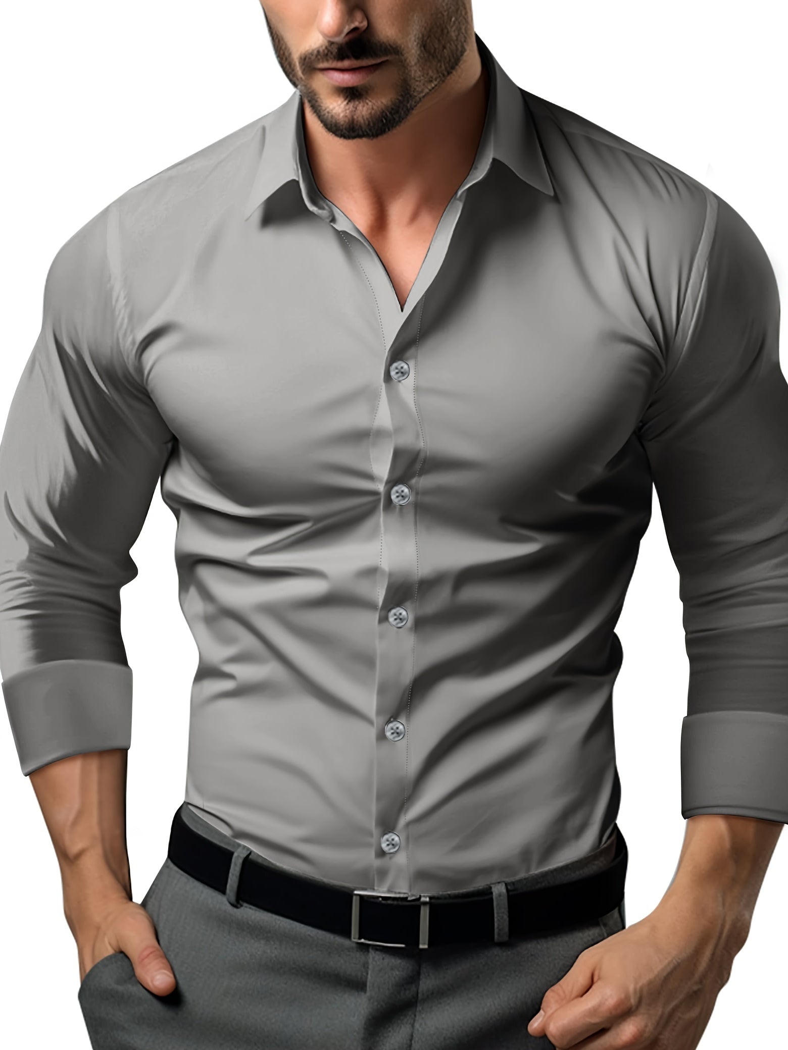 Men's Tapered Button-Up Shirt with Long Sleeves for Professional Wear