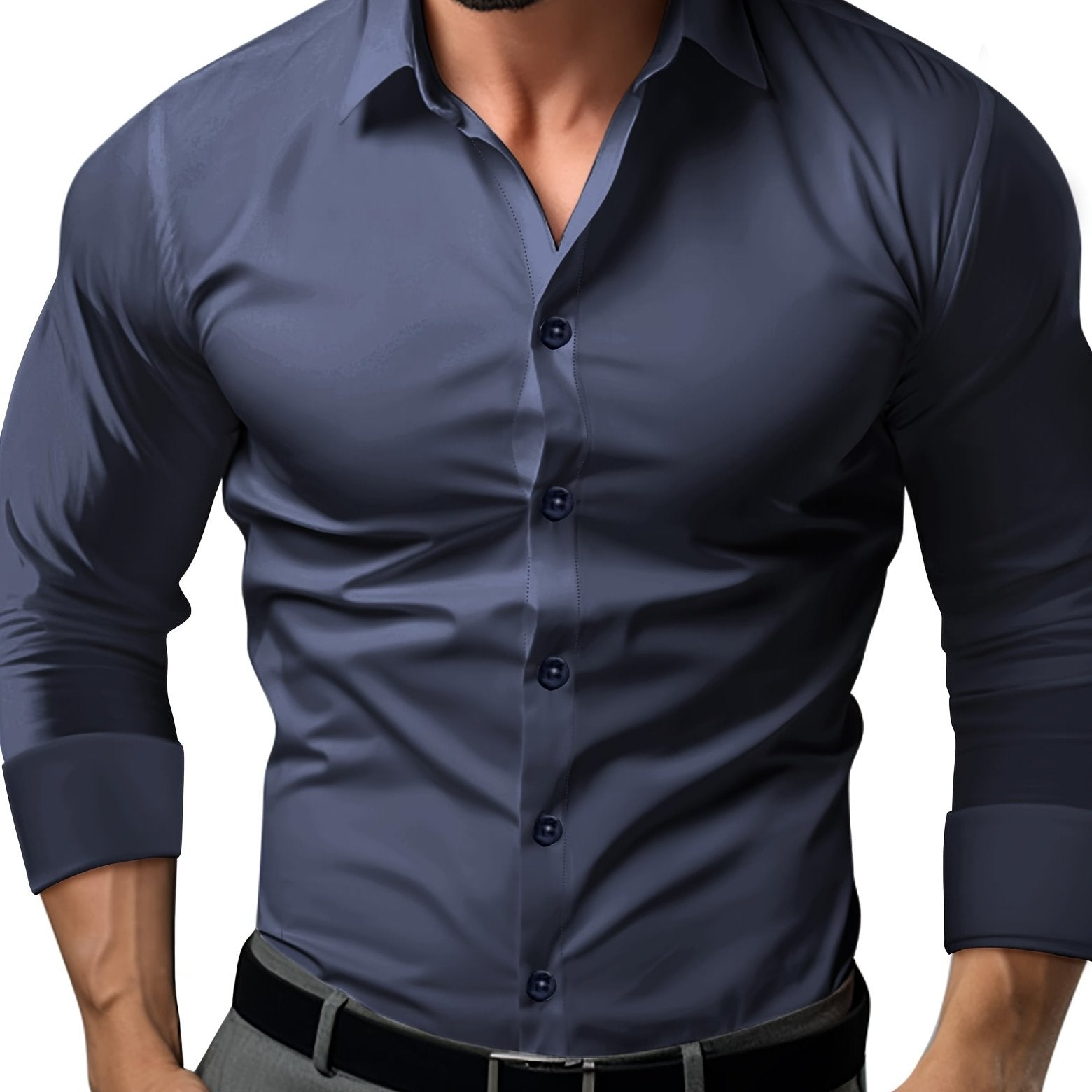 Men's Tapered Button-Up Shirt with Long Sleeves for Professional Wear