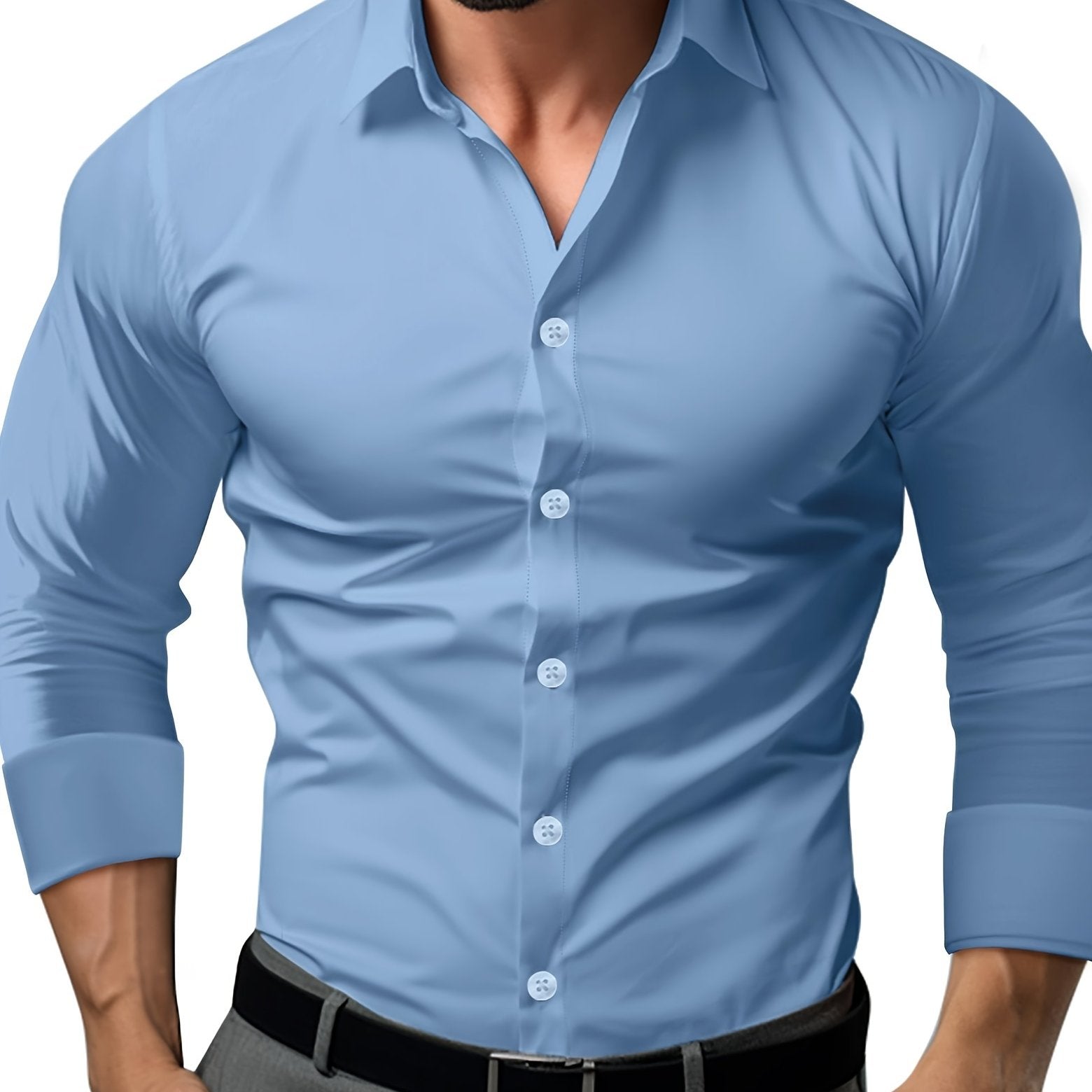 Men's Tapered Button-Up Shirt with Long Sleeves for Professional Wear