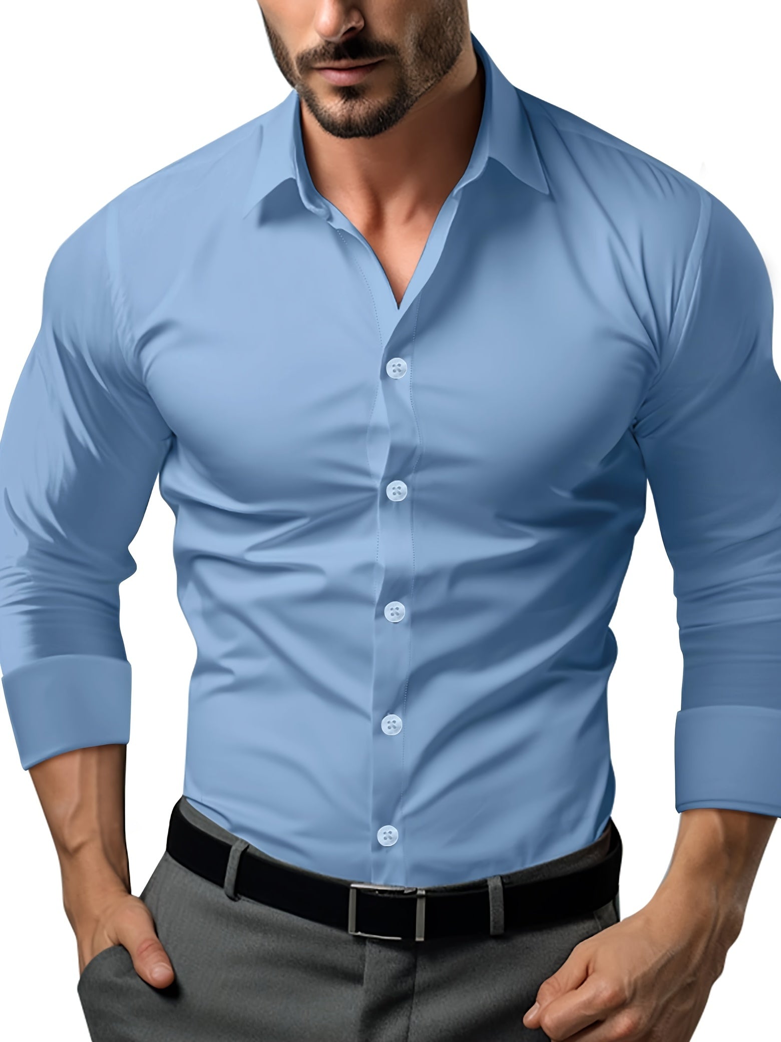 Men's Tapered Button-Up Shirt with Long Sleeves for Professional Wear