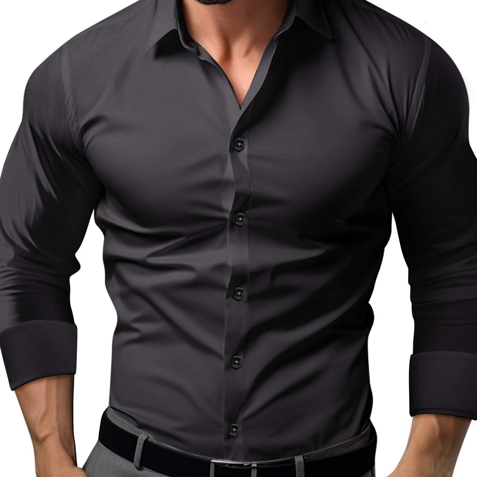 Men's Tapered Button-Up Shirt with Long Sleeves for Professional Wear